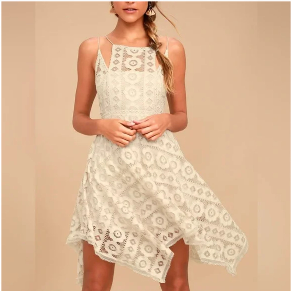 Free People Just Like Honey Cream Beige Lace Dress Women's Size 2